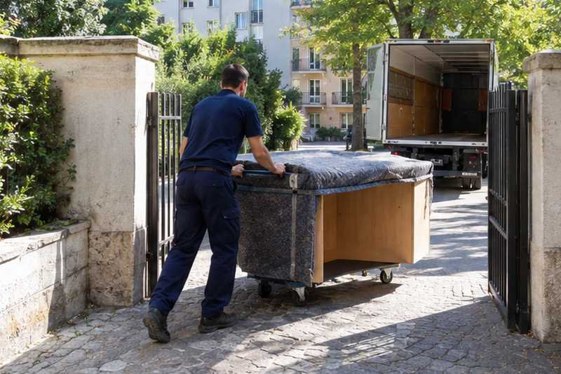 Bureau en coin en bouleau roulé sur chariot jusqu'à la chaussée
