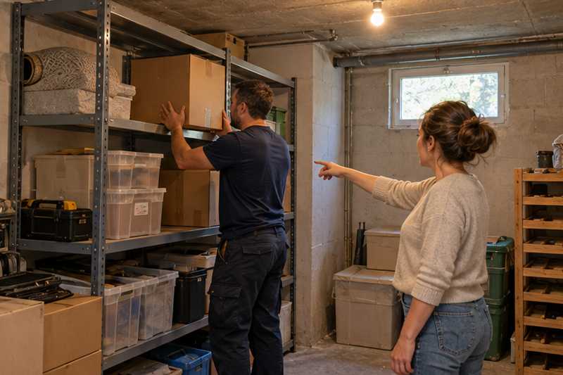 Équipier déposant un carton au sous-sol indiqué par la cliente