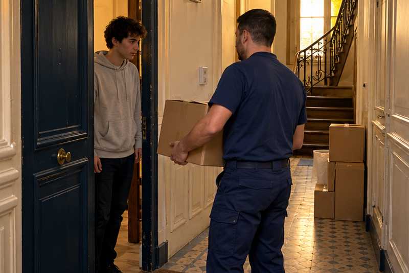 Colocataire accueillant un équipier sur le palier