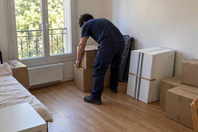 Planches de l'étagère cubique et petits cartons prêts dans le studio