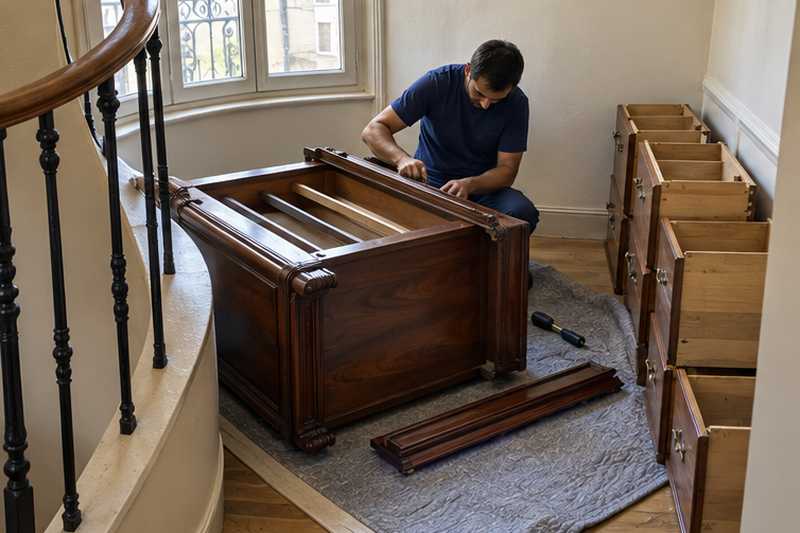 Semainier en noyer verni couché sur le chant, tiroirs sortis