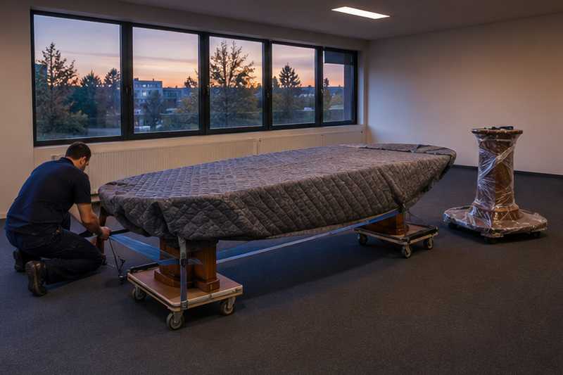 Grande table ovale en noyer à plat sous capitonnage, piètement à part