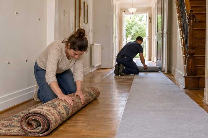 Tapis roulé dans un couloir protégé avant le passage du piano